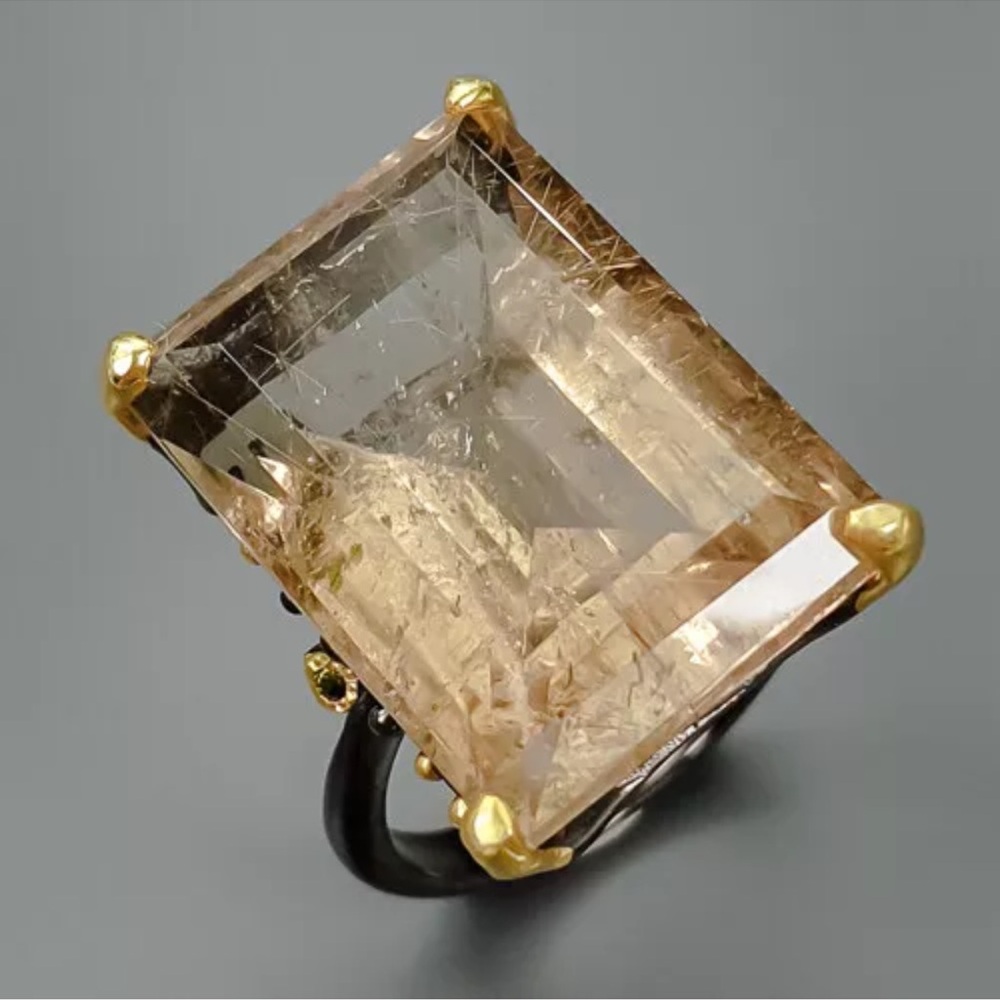 40 ct  Not Enhanced Rutilated Quartz Ring 925 Sterling Silver Size 7.5 /R272822
